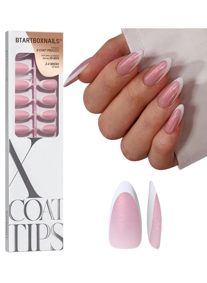 btartboxnails أظافر BTArtboxnails XCOATTIPS ذات الأطراف الفرنسية اللاصقة - قاعدة لامعة وردية، أظافر لاصقة متوسطة الحجم بلون اللوز، 90 قطعة، جودة صالونات التجميل، أطراف أظافر جل ناعمة قابلة للإزالة، متوفرة بـ 15 مقاسًا - Image 1